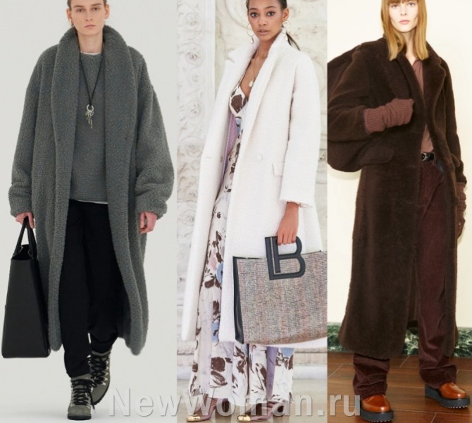 новинки женских пальто из плюша - модели 2022 года белого, серого и коричневого цвета