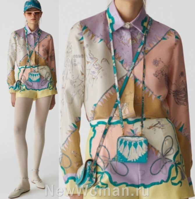 модная шелковая блузка 2022 года из платков в рубашечном стиле веселой весенней расцветки