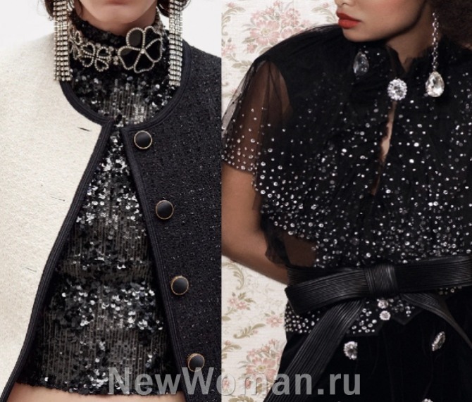 модные вечерние блузки черного цвета с пайетками на 2022 год