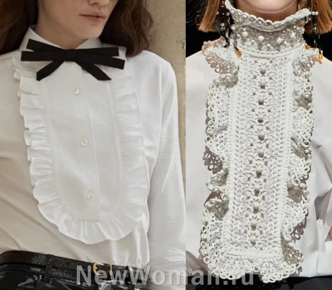 фото блузок с жабо из ткани и кружева - модные блузки 2022, тенденции и фото