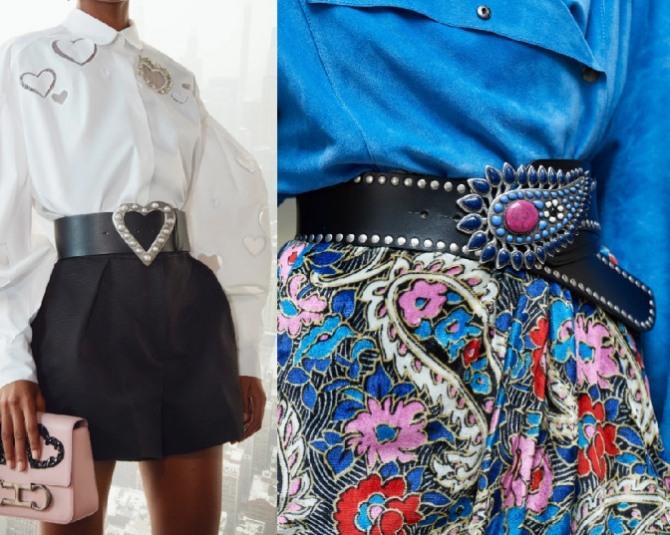 юбки с широким кожаным ремнем и гламурными пряжками - стильные луки из коллекций на 2022 год