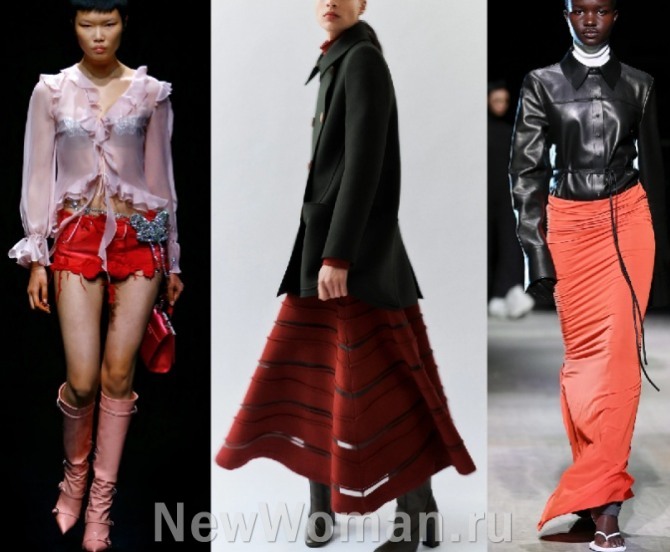 стильные брендовые юбки 2022 года, с чем надевать красную, бордовую и морковного цвета юбку в 2022 году - фото от мировых дизайнеров