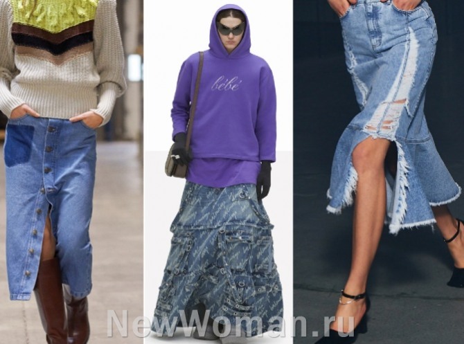 фото джинсовых юбок миди и макси длины из коллекций дизайнеров на 2022 год