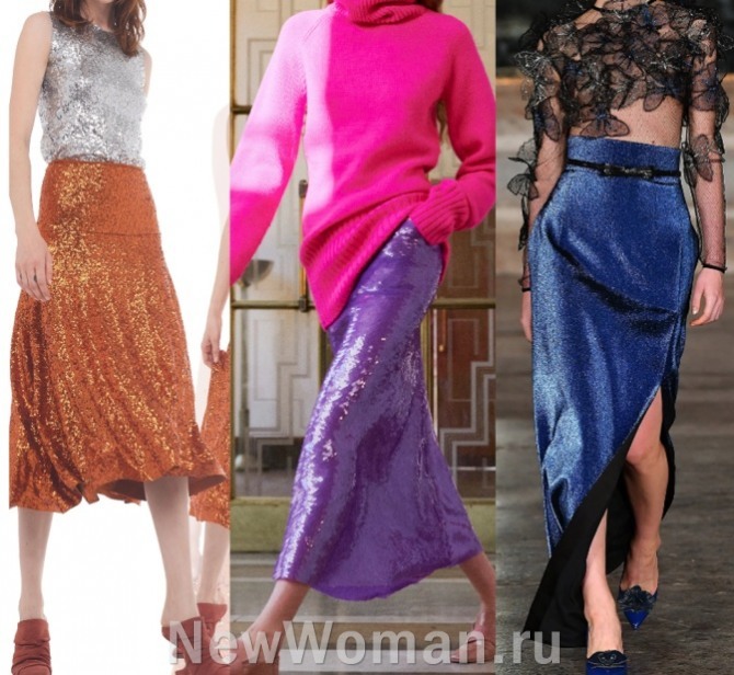 элегантные юбки из пайеточной ткани от брендов Norma Kamali, Victoria Beckham, Genny - стиль 2022 года