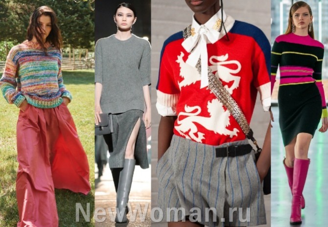 примеры сочетания юбки и джемпера - фото из дизайнерских коллекций на 2022 год