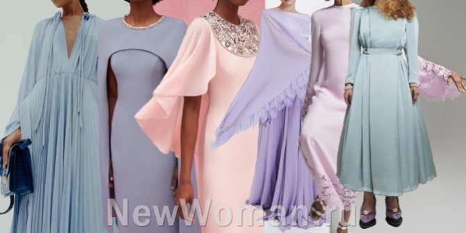 модные платья для торжества женщинам 55-60-70 лет в пастельных тонах на 2022 год - фото