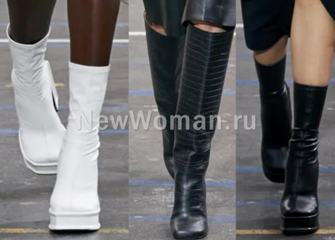 модные осенние женские сапоги 2022 с мысом каре - белого и черного цвета