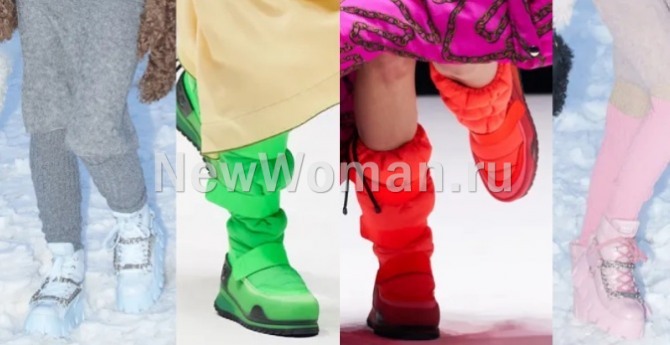 модели зимних ботинок и сапог-дутиков 2022 года из цветных материалов - фото зимней обуви от мировых брендов
