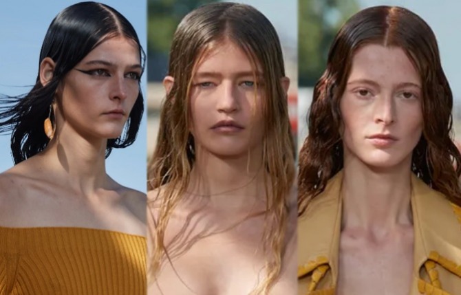 актуальные укладки и прически девушек-моделей с длинными волосами в рамках модных дефиле "Spring 2022 Ready-to-Wear Fashion" и "Resort 2022 Collection"