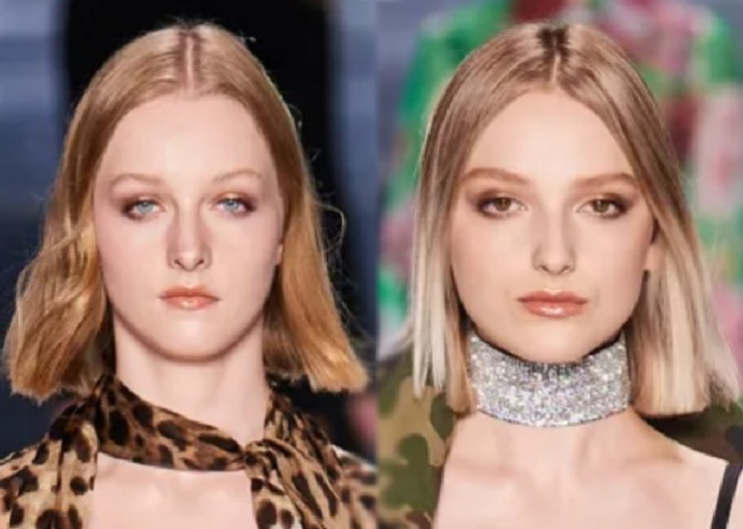 модное окрашивание волос средней длины весна-лето 2022 - блонд с карамельным оттенком