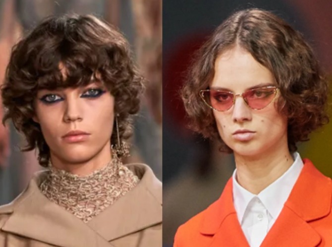 фото модельных женских стрижек с модных дефиле весна-лето 2022 - средние прически на кудрявых волосах