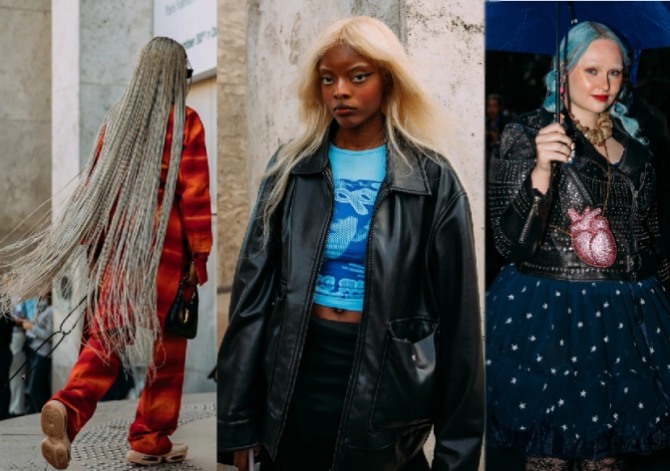 модницы на улицах Парижа весна-лето 2022 - необычные луки с прическами для длинных волос