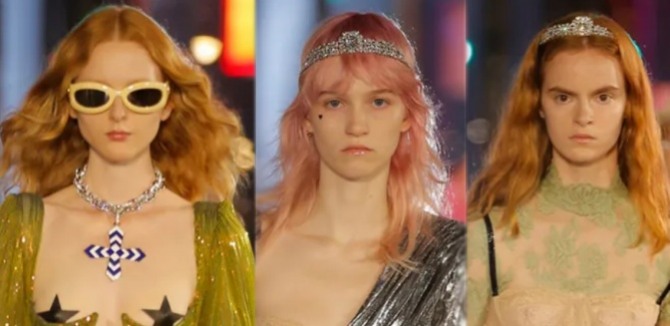 длинные прически рыжего цвета - один из главных трендов в окрашивании волос сезона весна-лето 2022 - фото с показа Gucci