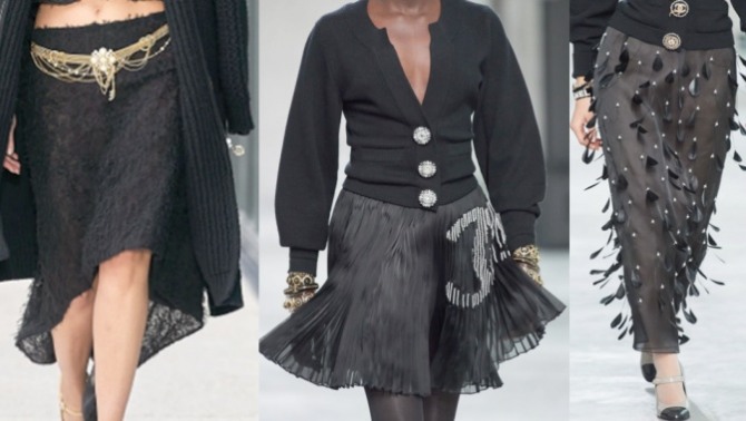 дизайнерские юбки 2023 года черного цвета от модного дома Шанель