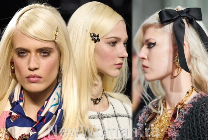 модные аксессуары 2023 года блондинкам для длинных женских волос - фото моделей с подиума