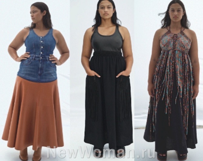 модная дизайнерская одежда для полных девушек от бренда Chloé на сезон весна-лето 2022 года - юбки, топы, яркий летний сарафан