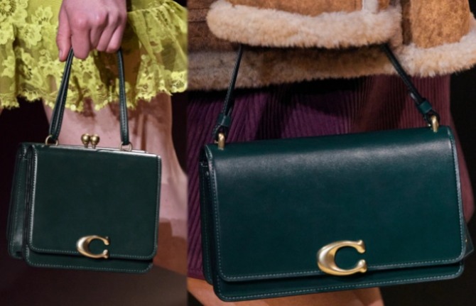 брендовые кожаные сумки 2023 темно-зеленого цвета из коллекции Coach (Нью-Йоркский показ) 