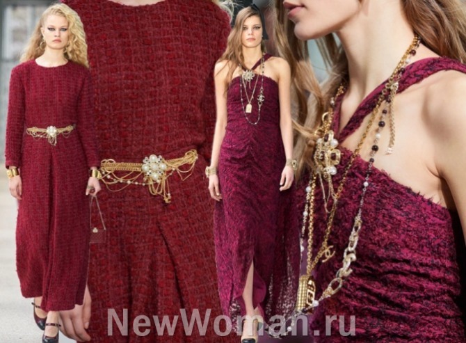 новогоднее платье 2023 из красного твида - фото из коллекции Chanel осень-зима 2023 года