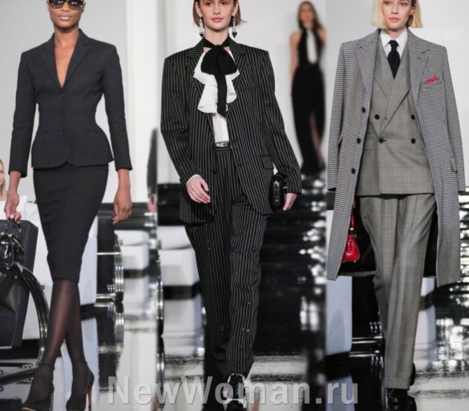 Ральф Лорен и его деловые брючные костюмы и деловые комплекты с юбкой с модного показа на 2023 год