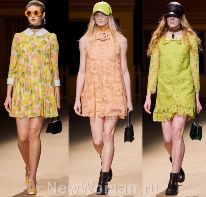 очаровательные нарядные короткие платья 2023 года сезона весна-лето для девушек из шифона и кружева - коллекция Coach (Нью-Йоркская неделя моды)