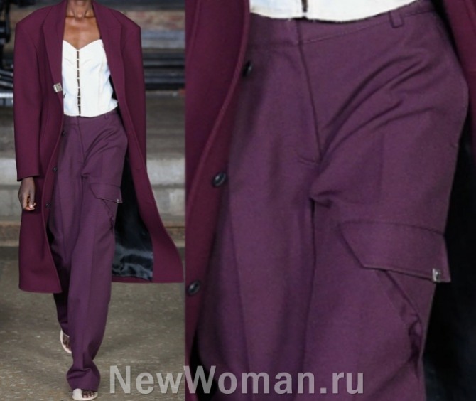 женские брюки-карго сливового цвета - модный тренд 2023 года
