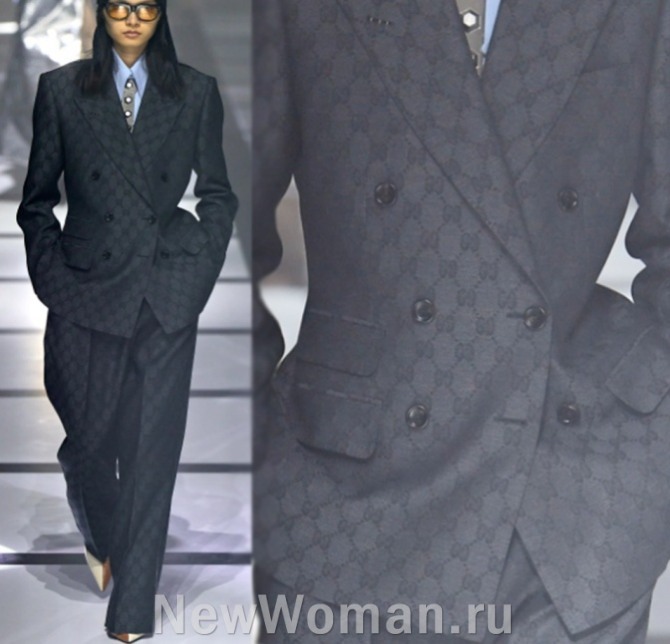 костюмная ткань с ромбами - женские тренды 2023 года в деловом стиле, брючный женский костюм Gucci (Миланская неделя моды)