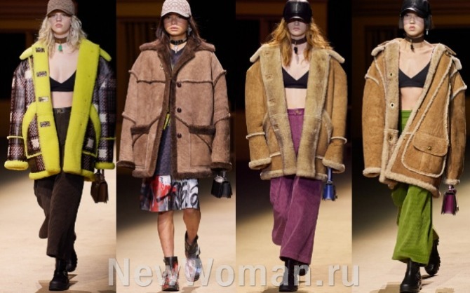 модные короткие женские куртки-дубленки на сезон Зима 2023 года - тренды от модного дома Coach (Нью-Йорк)