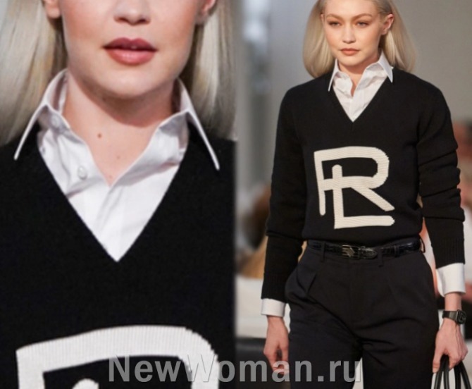 деловой женский образ 2023 года с белой мужской рубашкой от модного дома Ralph Lauren (Нью-Йоркская неделя моды)