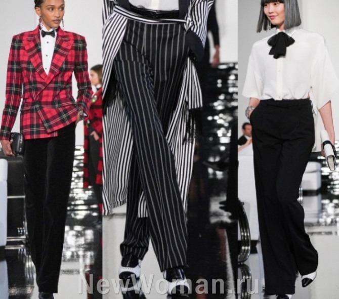 брючный женский монохром 2023 года - элегантные вечерние образы в черно-белой цветовой гамме от американского модного дома Ральф Лорен