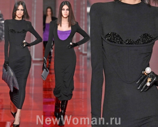 самые главные тенденции в моде на черное трикотажное платье 2023 года - платье-сарафан
