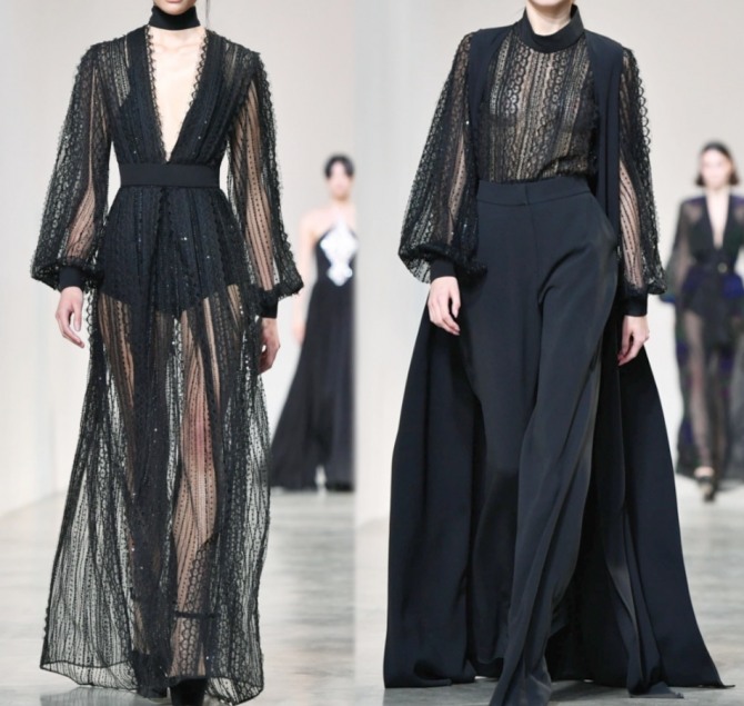 фасоны вечерних черных длинных платьев с длинным рукавом для пожилых женщин - мода 2023 года
