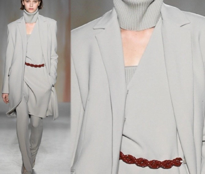 светло-серое женское элегантное пальто весна-лето 2023, образ в стиле тотал-лук