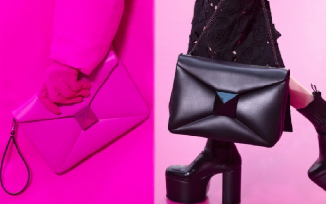 сумка-конверт черного и розового цвета - плоская и объемная