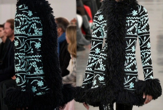 дизайнерское пальто Giambattista Valli (итальянский бренд на Парижской неделе моды) с отделкой мехом и аппликациями