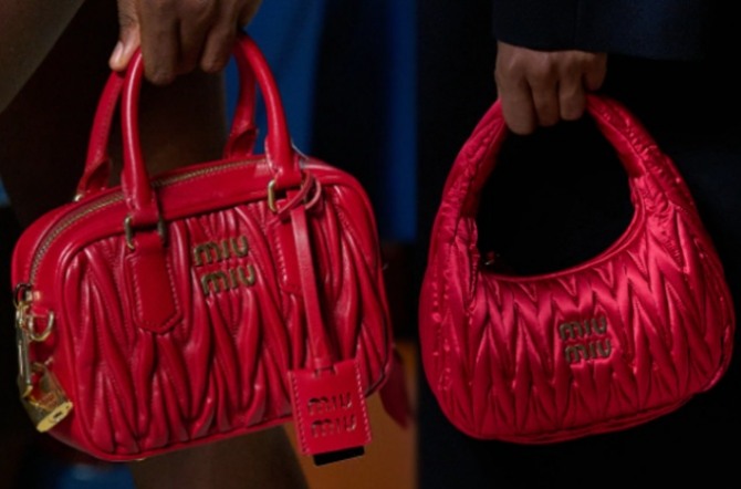 сумки красного цвета 2023 из Франции от бренда Miu Miu (Парижская неделя моды)