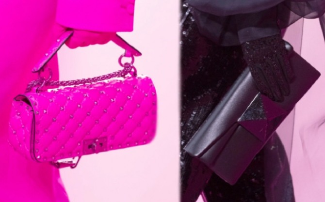 сумка-багет розового и черного цвета