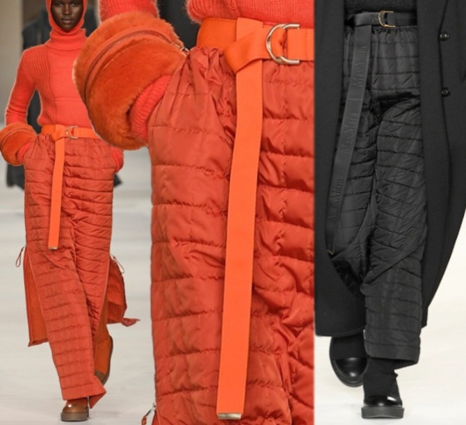 длинные стеганые нейлоновые юбки с разрезами и молниями по бокам - новинки люксовых юбок 2023 года от модного дома Max Mara (Италия)