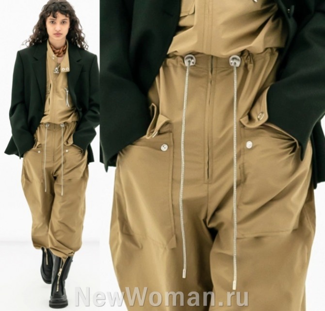 женские брюки карго с элементами спортивного стиля с поясом на кулиске и шнуром