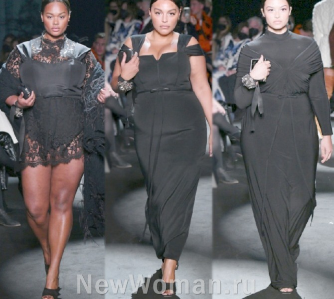 полные модели на показах мод - черные вечерние платья от модного дома Brandon Maxwell (Нью-Йоркская неделя моды)
