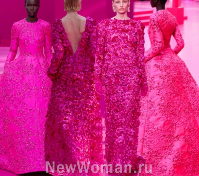 вечерние платья в пол в стиле тотал-пинк - подиум на 2023 год