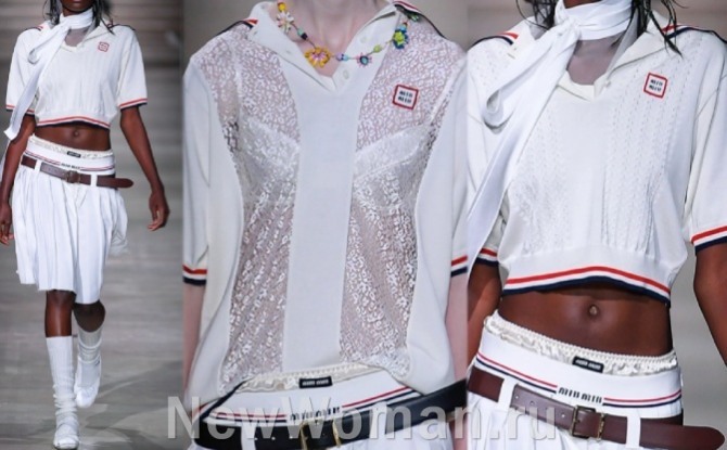 женская мода 2023 в спортивном стиле - рубашки-поло в укороченном варианте и с прозрачными вставками