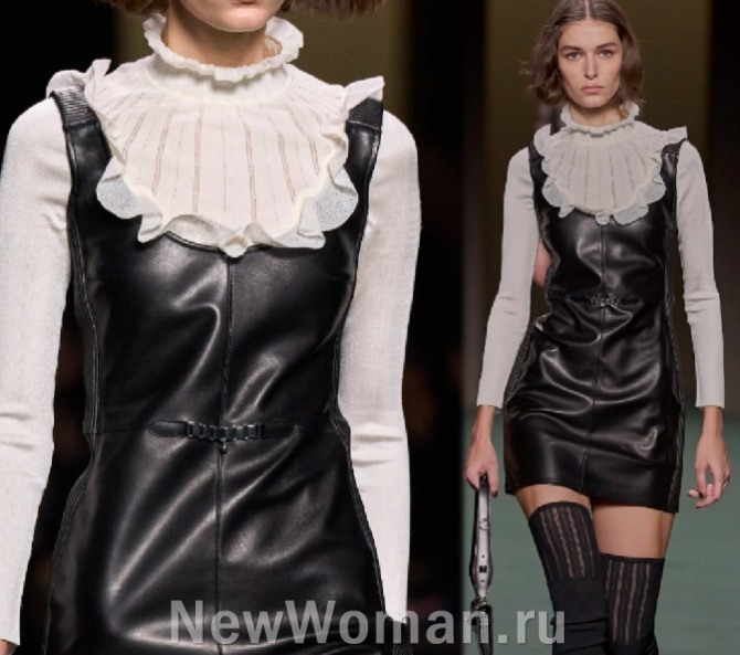 тренды блузочной моды 2023 - белая блузка с черным сарафаном
