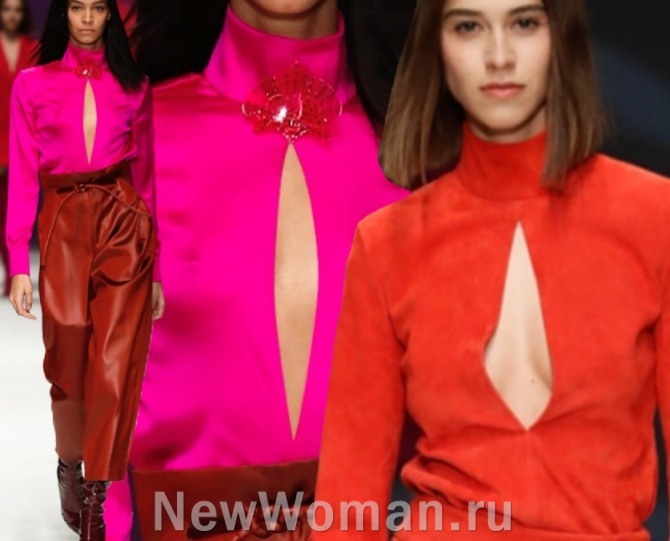 стильный лук кожаные брюки с красной блузкой - из Италии 2023 год