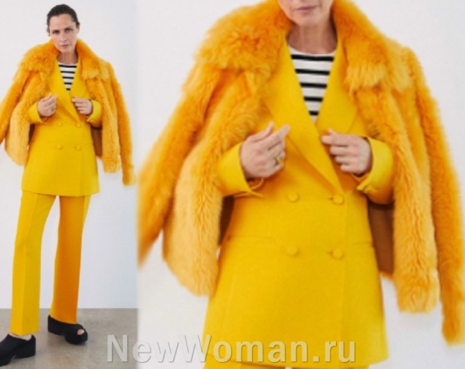 меховая куртка-жакет ярко-желтого цвета