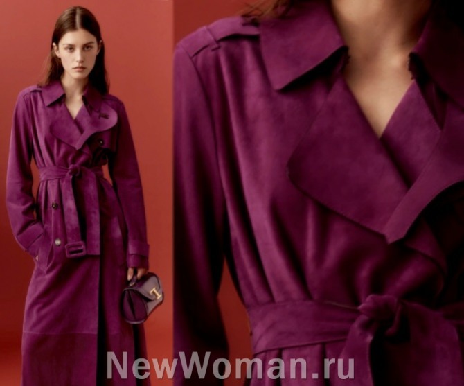 замшевый тренч бордового цвета - мода для женщин 2023, Италия