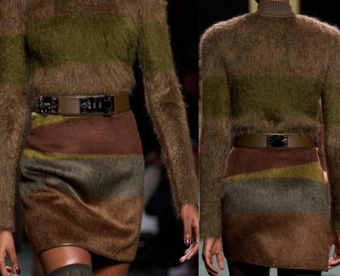 замшевая юбка зимнего сезона 2023 года в ансамбле с мохеровым свитером