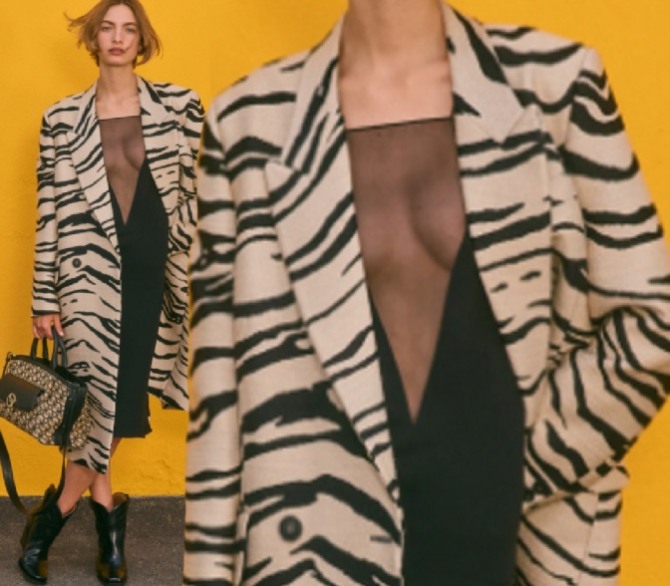 пальто минималистического фасона с принтом зебра