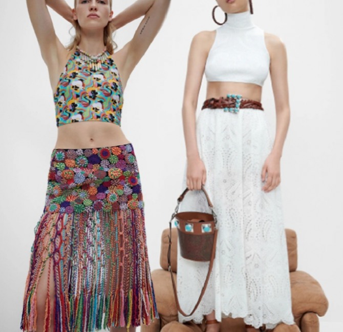 нарядные летние юбки с плетением, бахромой, из кружевного полотна - женская летняя мода 2023 от модного итальянского дома Etro, RESORT 2023, Милан