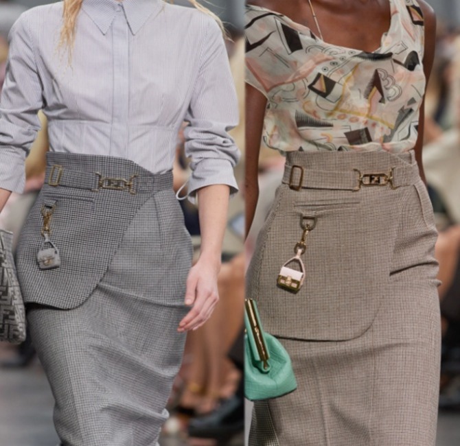 деловая юбка-карандаш с накладным поясом-фартуком с карманом