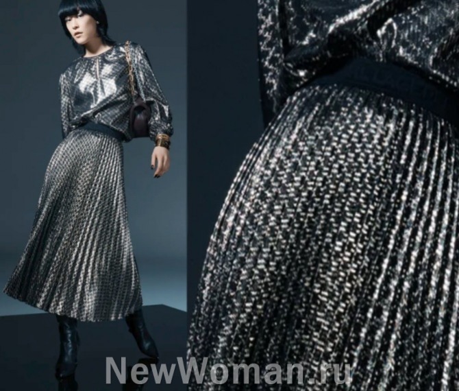 юбка миди с плиссировкой и черно-белым принтом - тренды 2023 года для женщин